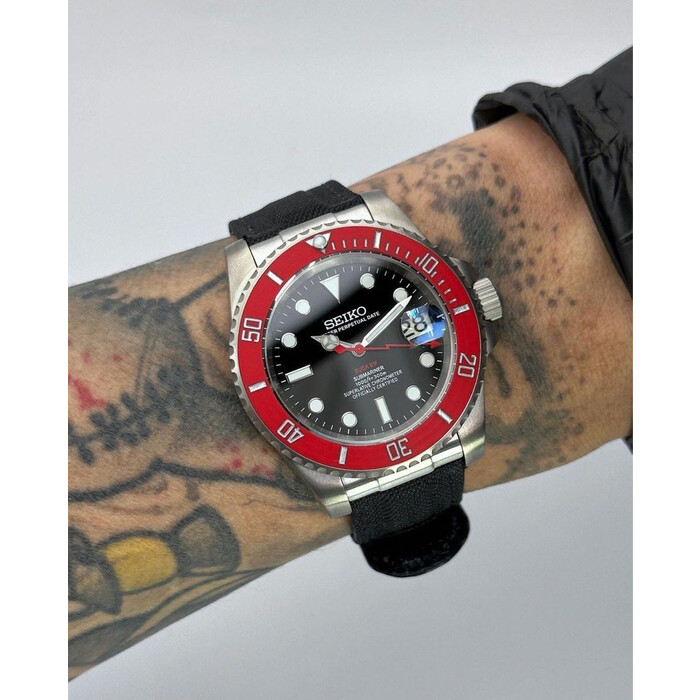 Custom Seiko Mod • Red Carbon “F*ck Em” Titanium Submariner • 40mm